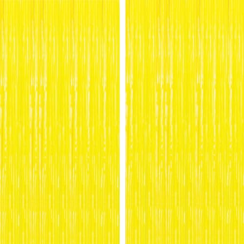 Image of 2PC Yellow Backdrop Curtain for Birthday Party Decorations, Yellow Streamers Fringe Backdrop Birthday Decorations, Foil Fringe Curtains Party Decorations