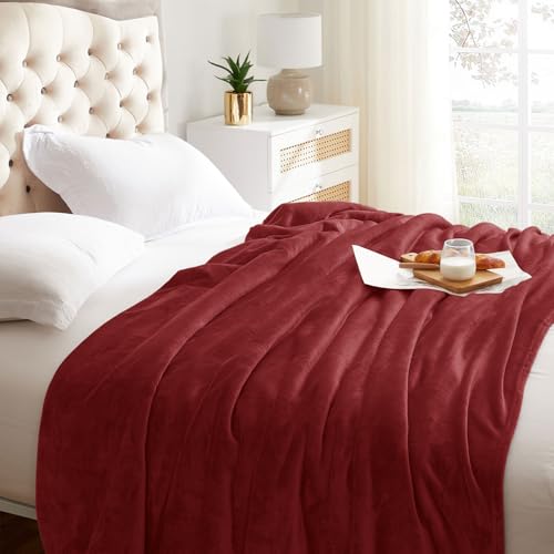 KMUSET Fleece Blanket Burgundy Lightweight Super Soft Cozy Fuzzy Bed Blankets Microfiber Factory Shop