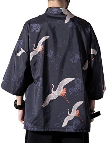 Yumi kakigroene satijnen kimono met kraanvogelprint