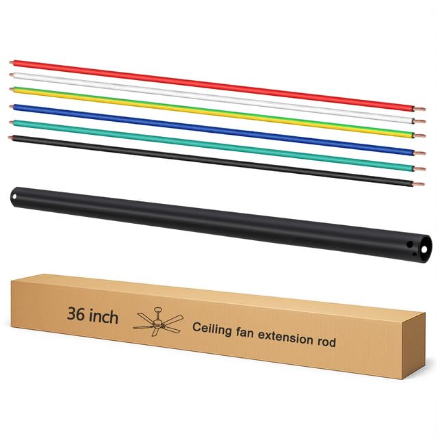 Image of 36 Inch Ceiling Fan Downrod with UL Wires, Matte Black, 1-Inch Diameter, Unthreaded