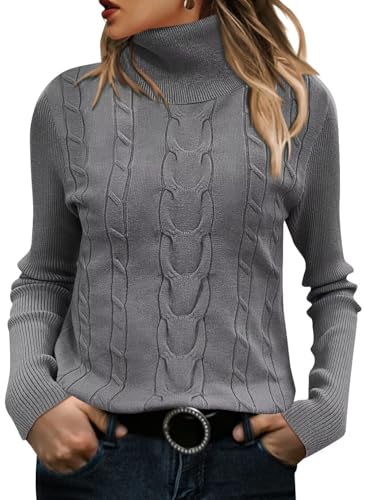 Image of ANFTFH Womens Turtleneck Sweater 2025 Ribbed Knit Top Pullover Sweaters