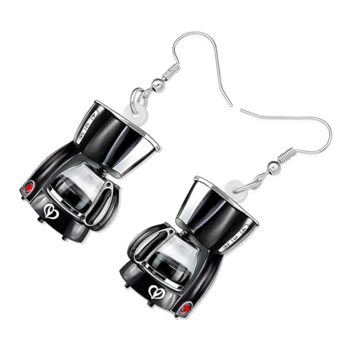 Image of BONSNY Acrylic Dangling Novelty Fun Black Coffee Machine Earrings Hypoallergenic Designer Jewelry Gifts For Women