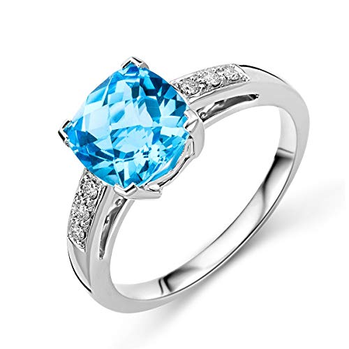 Miore Bague de fiançailles pour femme en or blanc 9 carats (375) avec topaze 2,59 carats et diamants 0,06 carat, Or