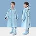 Chubasquero para NiñOs, Chaqueta Impermeable para Chubasquero Reutilizable Poncho Ligero Traje De Lluvia con Asiento para Mochila Y Tiras Reflectantes, Azul,M