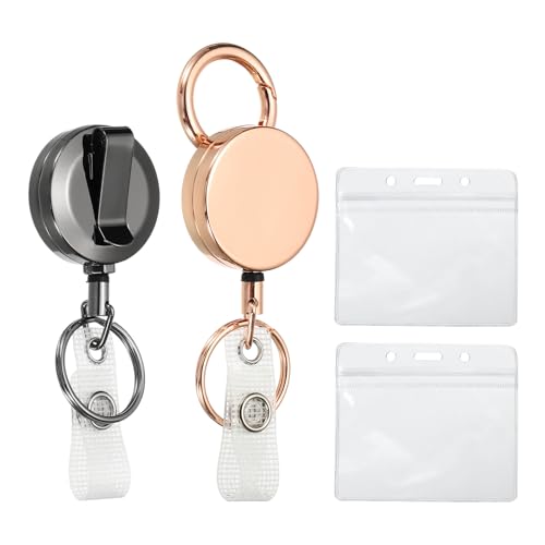 Porte-badge rétractable en métal PATIKIL doré avec clip ceinture et étui horizontal | Lot de 2