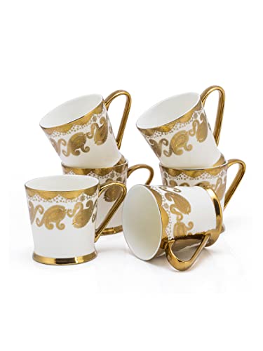 Image of Clay Craft Fine Ceramic Peter Golden Printed Premium Coffee /Tea Cups - 180 ml each - Set of 6, Tea Cup Set of 6, Mugs for Coffee, Cups Set of 6, Mug Set, Ideal for Gifting, Perfect for Home and Office