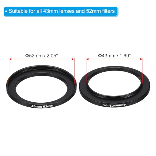 PATIKIL 43mm-52mm Metal Step Up Ring with Cleaning Cloth, 2 Pack Camera Lens Filter Adapter Ring Aluminum Filter Adapter Ring for Camera Lenses Hood, Black - Image 2