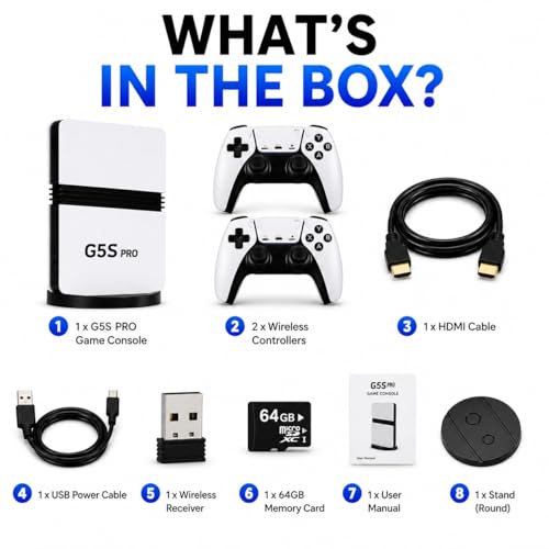 Image of GS5 Pro 4K Retro Gaming Console Stick, 22,000+ Built-in Classic Games, 23 Emulators, Plug and Play, with Dual Wireless Controllers, for Kids and Adults
