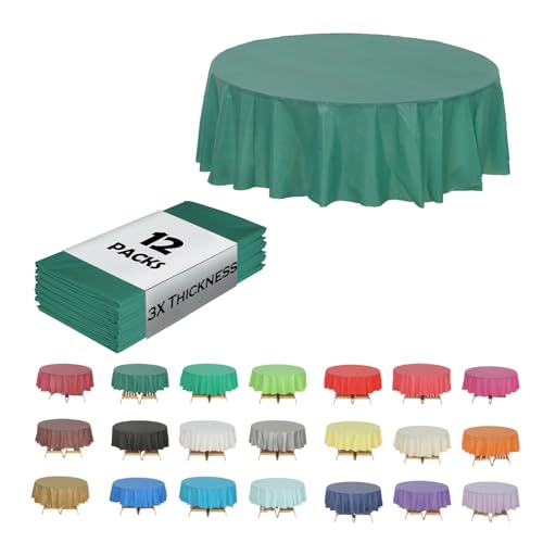 Evershine (12-Pack Heavy Duty Plastic Table Covers Tablecloth (Reusable) (Round 84