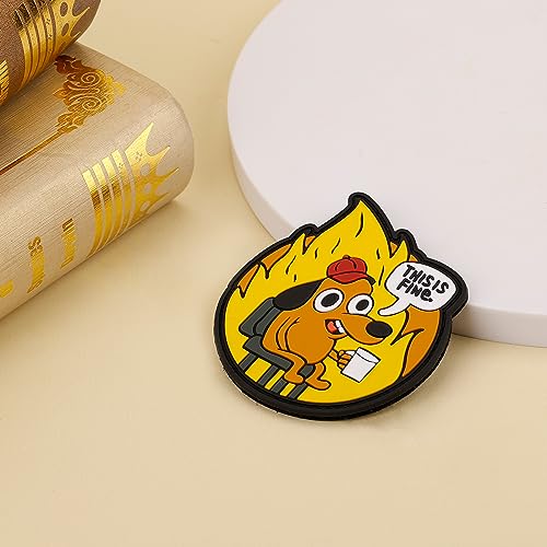 This is Fine Dog Patch, 9x8cm Kreativ Hunde Moral Patch PVC Lustige Kleiderflicken Gestickte Hunde Applikation Aufnäher mit Magischer Kleberückseite für Rucksäcke Jacken Jeans Westen