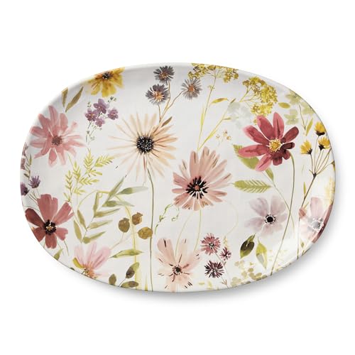 Wildflowers Ceramic OVAL PLATTER 16 x 12 Inches, floral watercolor botanical serving platter ideal for appetizers, roasted dishes, salads, desserts, brunch displays
