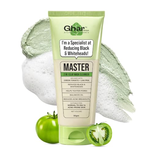 Image of Ghar Soaps Master Clay Mask Cleanser | For reducing blackheads and whiteheads | With Green Tomato Extract & Kaolin + green clay | For all skin types (50gm)