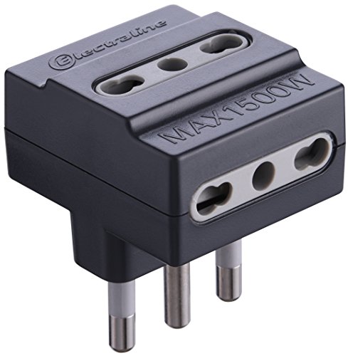 Electraline 71926 Adattatore Multipresa Triplo, Spina 16A 230V, Presa 10/16A 230V, Grigio Opaco