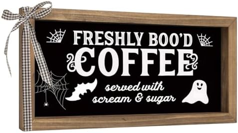 Halloween Coffee Bar Decor Freshly Booed Coffee Sign Wall Table |...