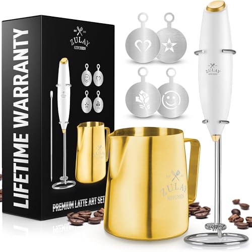 Image of Zulay Kitchen Powerful Milk Frother AA Batteries Included - Ultra Fast Handheld Drink Mixer with Stainless Steel Whisk Stirrer for Coffee, Protein, Matcha & More, Frother Wand Electric Frothmate