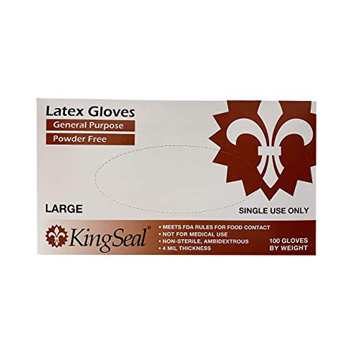 KingSeal Gants en latex à usage général, sans poudre, 4 mil, usage non médical uniquement – 1 boîte de 100 gants au poids
