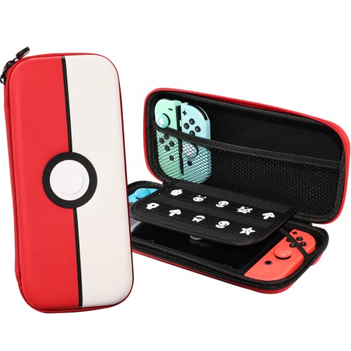 JoyHood Funda para Switch & Switch OLED | Accesorios para Switch Funda Protectora de Viaje Bolsa de Transporte con 10 Ranuras para Tarjetas de Juego | Impermeable y Resistente a los Golpes (Rojo y
