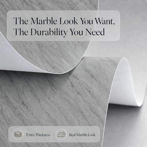 Image of Very Berry Sticker Marble Contact Paper (Gray Matte, 15.7 inch x 78 inch, 1 Pack) | Authentic marble pattern, Thick, Waterproof, Laminate vinyl, Self adhesive, Peel and stick wrap, For countertop and wall