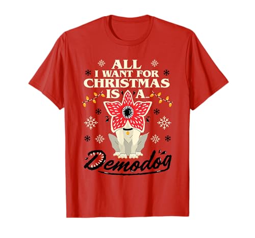 Stranger Things Maglietta Demodog Natale, Unisex - Giovani, Rosso, S, T-Shirt