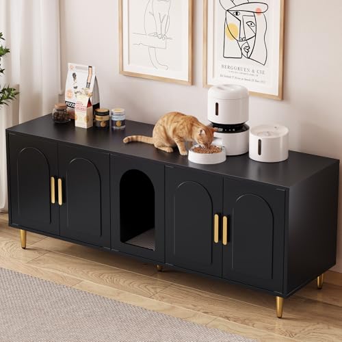 Image of ONBRILL 60 Inches Cat Litter Box Enclosure for 2 Cats, Black
