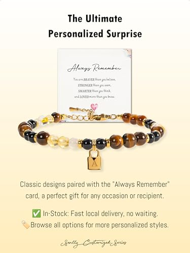SENLLY Crystal Initial Bracelet, Meaningful Gift for Women Crafted with Natural Stone & Letter Padlock Charm A, Adjustable for Mom Daughter Sister Wife Friend - image 5