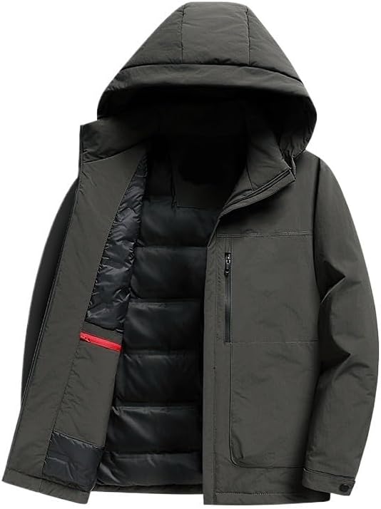 Mens Hooded Simple Down Jacket Winter Business Solid Color Casual Comfortable Warm Puffer Jackets Coat