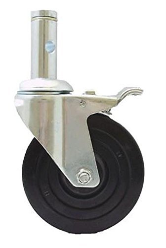 5 Scaffold Swivel Stem Caster with Total Lock Brake, Black Rubber Wheel (5UC5HJ)