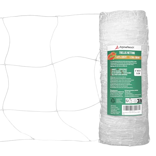 AlpineReach Trellis Netting 4ft x 328ft Heavy Duty Plastic White - 6 Inch Mesh Support Twine for Growing High Yield Tomatoes Peas Vine Climbing Plants Fruits Vegetables