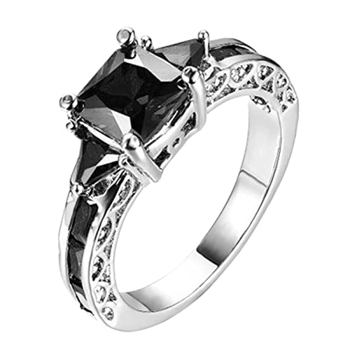 Reative Fashion Black Zircon Jewelry Lady Engagement Ring Alloy Ring Size 5 to 11 for Men Women Cock Ring Set (Silver, 9)