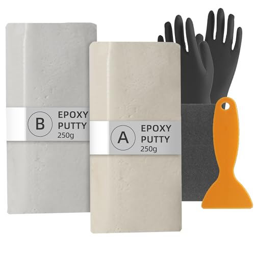 Image of Calvana 2 Part Epoxy Putty 17.6oz /500g, AB Repair Epoxy Sculpt Clay, Plumbers Filler Putty, for Wood, Plastic, Metal, Sculpting, Ceramic, Underwater Pool, Includes Sandpaper, Scraper, Gloves