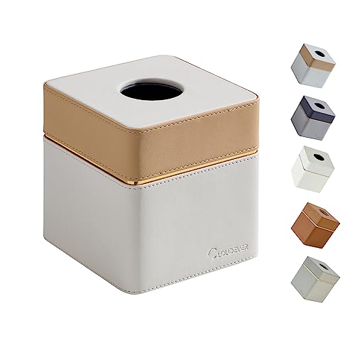 Cloudever Tissue Box Holder Cover Square, Modern PU Leather Decorative Tissue Cube Holder Organizer-Apricot Cream