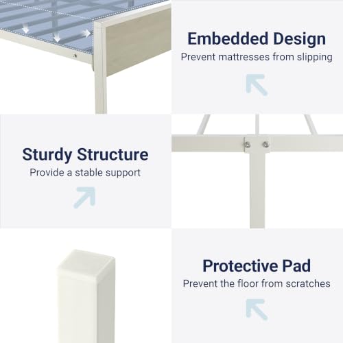 Image of Allewie Twin Size Bed Frame, Heavy Duty 12 Metal Slats Support, White | Wooden Headboard and Footboard, Modern Platform Bed, No Box Spring Needed, Under-Bed Storage, Noise Free, Easy Assembly
