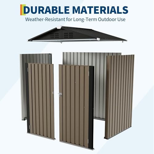 GarveeMore Metall Gerätehaus, Gartenschrank Wasserdicht Für Outdoor Terrasse, Gartenhaus, Garten Geräteschuppen Für Fahrräder,Werkzeuge & Rasenmäher, 183x122x183cm