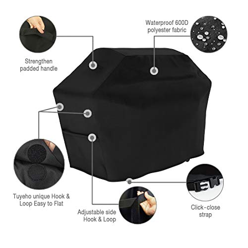 Tuyeho Grill Cover 65 X 30 X 46 Inch, 900D Heavy Duty Gas Bbq Cover W/Side Velcro, Waterproof & Weather Resistant For Your Weber, Char-Broil, Brinkmann, Holland, Jenn Air (Black) #TOP4