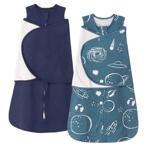 ZIGJOY Newborn Sleeping Bag 1.0 TOG 2 Pack Swaddle Wrap Baby Swaddle Sleeping Bag 100% Cotton Baby Wearable Blanket for New born Infant Boy Girl Grows 0-6 Months, Space&Blue ZIGJOY Newborn Sleeping Bag 1.0 TOG 2 Pack Swaddle Wrap Baby Swaddle Sleeping Bag 100% Cotton Baby Wearable Blanket for New born Infant Boy Girl Grows 0-6 Months, Space&Blue
