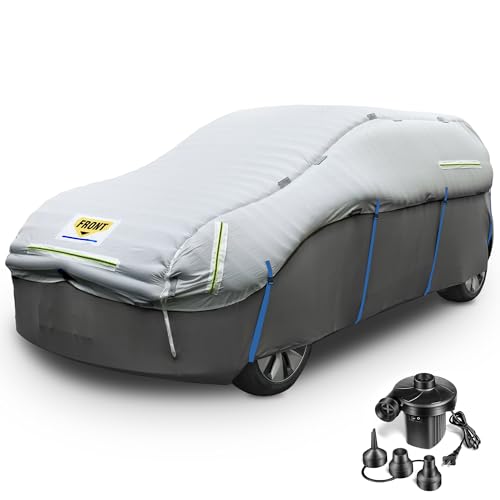 EJAEE Inflatable Hail Car Cover with Thickened Airtight PVC Airbag Protection Heavy Duty Anti-Hail Full Car Cover for Sedans & SUVs Length Between 166198 Air Pump Included