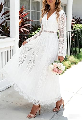 Image of Cercis Womens Off The Shoulder Floral Lace Maxi Wedding Dress Boho Flowy Wedding Guest Formal Long Dresses