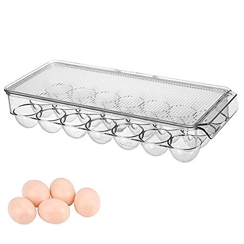 Portauova in Plastica, Scatola Delle Uova del Frigorifero, Contenitore Per Uova Con Coperchio, Vassoio Porta Uova in PP Resistente a 21 Griglie Per Frigorifero, per Conservare Uova