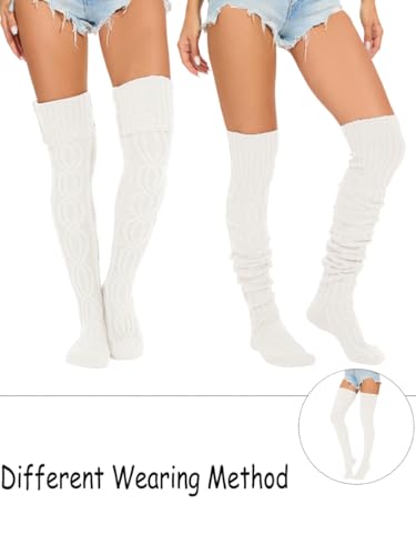 Image of Women's Thigh High Knitted Winter Boot Socks Vintage Extra Long Leg Warmer Over Knee High Stockings