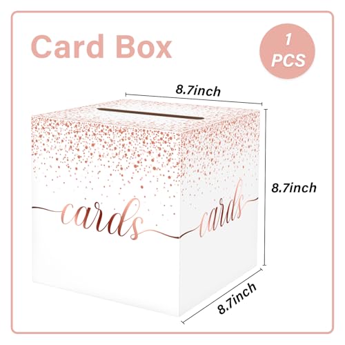 Image of 1 Pack White and Rose Gold Card Box for Party, 8.7 inch White Gift Card Box Money Box for Birthday, Wedding, Baby Shower, Retirement, Anniversary, Bridal Shower, Raffle Ticket