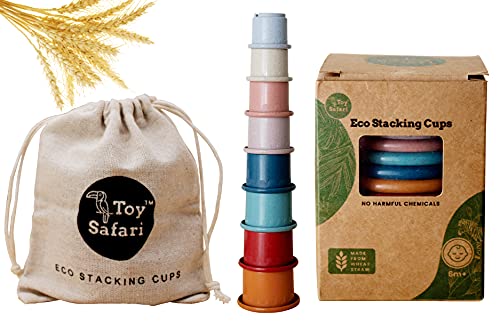 Toy Safari Stacking Cups Baby Toy| Natural Wheat Straw Animal Baby Toys Stacking Cup| Bath Cup| Baby Stacking Toys| Sorting Toy| Nesting Cups| Montessori Toys