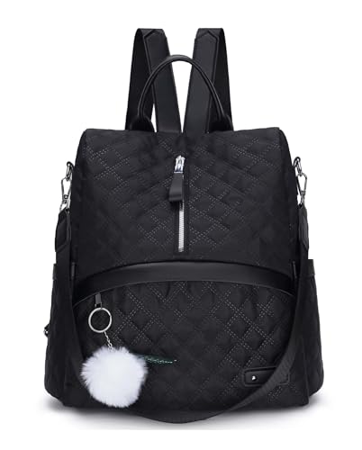 Baolab Anti-Theft Lightweight Casual Quilted Backpack for Women Ladies Stylish Convertible Shoulder Bag Daypack (Black)