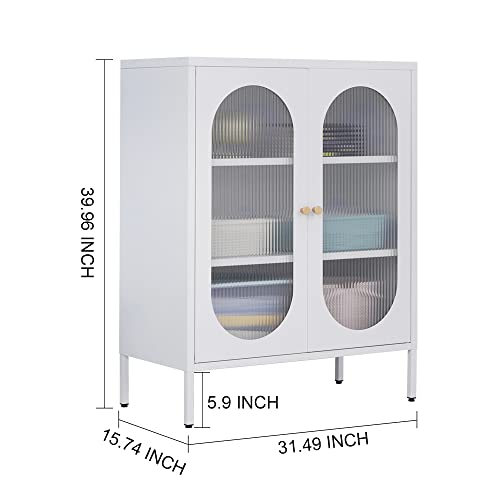 Lingzoe Metal Locker Cabinet With 2 Glass Door,Buffet Sideboard Cabinet With Storage,White Accent Cabinet For For Kitchen, Living Room, Entryway #TOP2