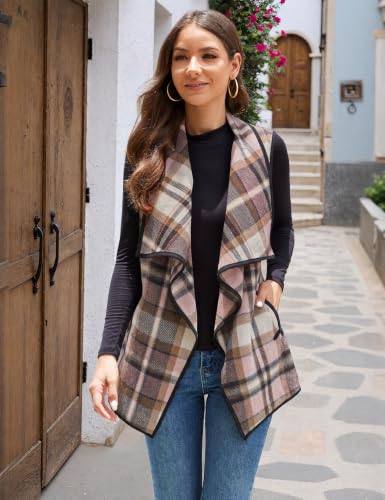 Image of YACUN Women Plaid Vest Lapel Open Front Sleeveless Cardigan