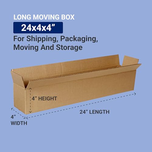 Image of BOX USA Shipping Boxes 24 inchL x 4 inchW x 4 inchH 25-Pack Long Corrugated Boxes for Moving, Shipping, Mailing, Packing, Packaging and Storage