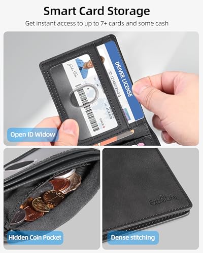 Image of Wallet for Men, Built-in Bluetooth Tracker with Apple Find My (iOS Only), RFID Blocking Bifold Mens Air Tag Wallet with GPS Tracker, Rechargeable Wallets Finder, Gift for Him, Midnight Black
