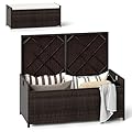 RELAX4LIFE 34-Gallon Outdoor Storage Box - Wicker Rattan Deck Box w/Seat Cushion, Waterproof Liner & Side Handles for Pillows, Patio Cushions, Pool Supplies, Garden Tools, Porch Outdoor Storage Bench
