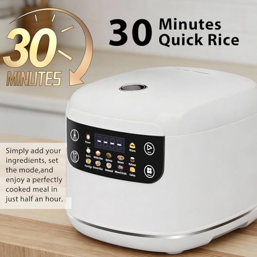 Image of Portable Digital Rice Cooker, 6-Cup (Uncooked) /12-Cup (Cooked) Small Rice Maker with Steaming Basket, Mini Rice Cooker with 2L Removable Nonstick Inner Pot, 10 Menu Options, Auto Keep Warm, 24 Hour Delay Timer, White