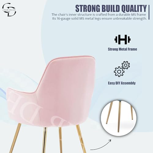 Image of Velvet Accent Chair with Matching Pouffe & Floral Cushion | Modern Upholstered Armchair with Gold Metal Legs | Lounge Chair for Living Room, Bedroom, Office, Guest Room (Baby Pink)