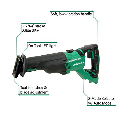 Metabo Hpt 18V Cordless Reciprocating Saw Kit | Includes 6.0 Ah Li-Ion Battery | 3-Mode Selector W/Auto Mode | Low Vibration Handle | Large Rafter Hook | Lifetime Tool Warranty (Cr18Dbl) #TOP1